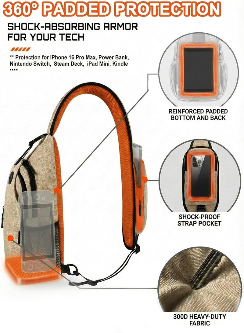 VPBAGE Store Structured Sling Backpack with Oversized Strap Pocket (Fits Power Bank) - Heavy Duty Water Resistant Crossbody Bag for Tech & Travel - Thick Padded Bottom Anti-Theft Daypack (Fits Tablet/Console) - Image 3
